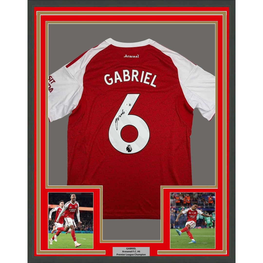 Framed Autographed/Signed Gabriel Arsenal 35x39 Red Jersey Beckett BAS COA