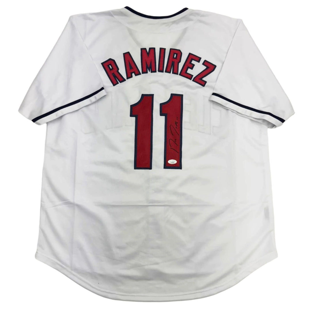 Autographed/Signed JOSE RAMIREZ Cleveland White Jersey Beckett BAS COA