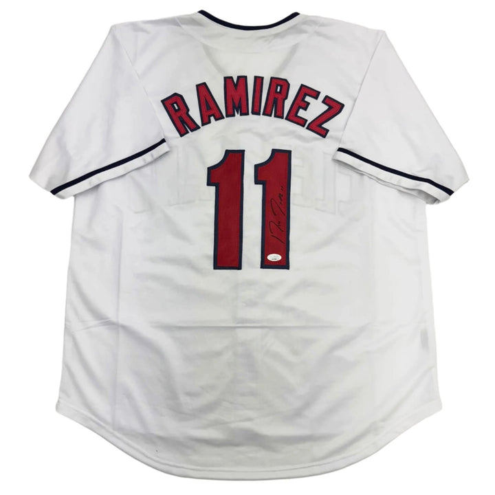 Autographed/Signed JOSE RAMIREZ Cleveland White Jersey Beckett BAS COA