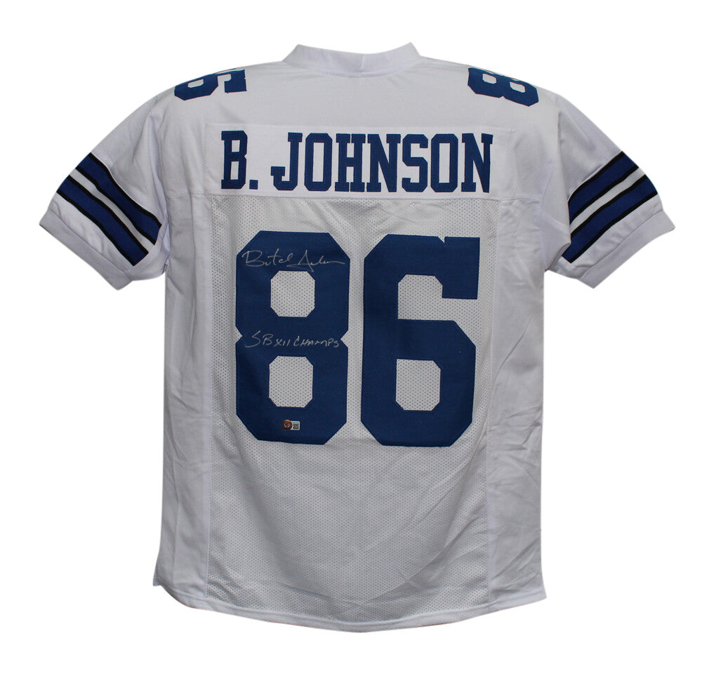 Butch Johnson Autographed/Signed Pro Style White XL Jersey SB Champs BAS 33983