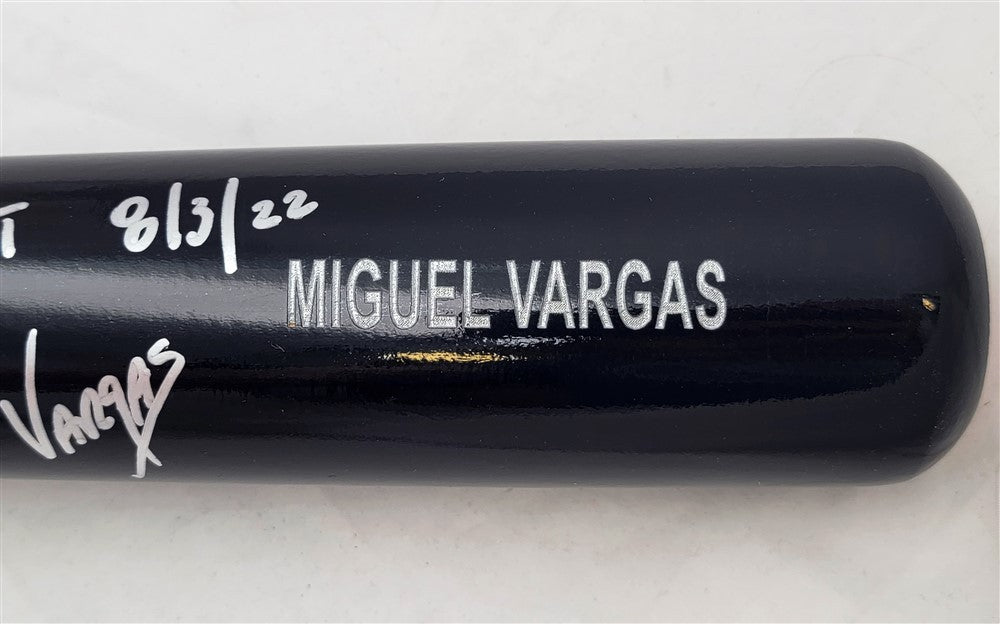 Miguel Vargas Signed Black Rawlings Bat Dodgers "1st MLB Hit 8/3/22" Beckett Wit