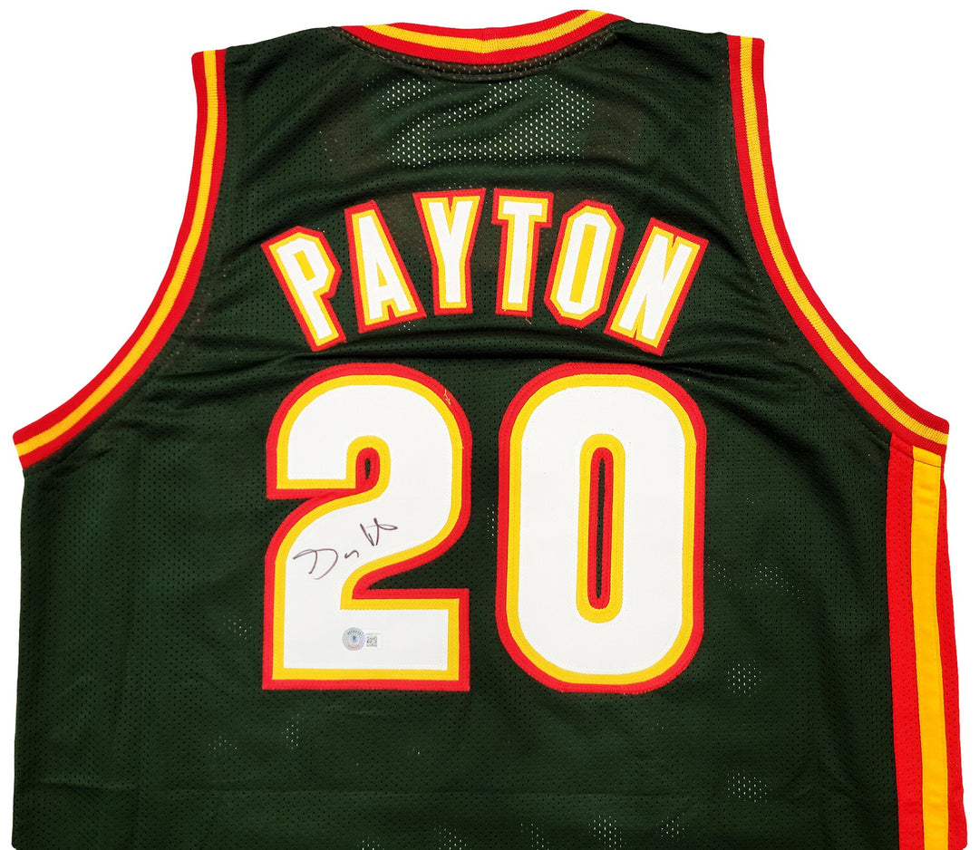 Seattle Supersonics Gary Payton Signed Dark Green & Red Jersey Beckett