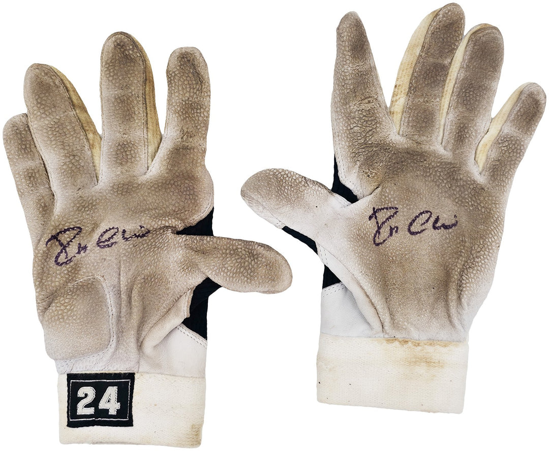 Robinson Cano Auto Pair of Game Used White Black Nike Batting Gloves Yankees PSA