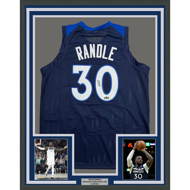 Framed Facsimile Autographed Julius Randle 35x39 Minnesota Blue Reprint Jersey
