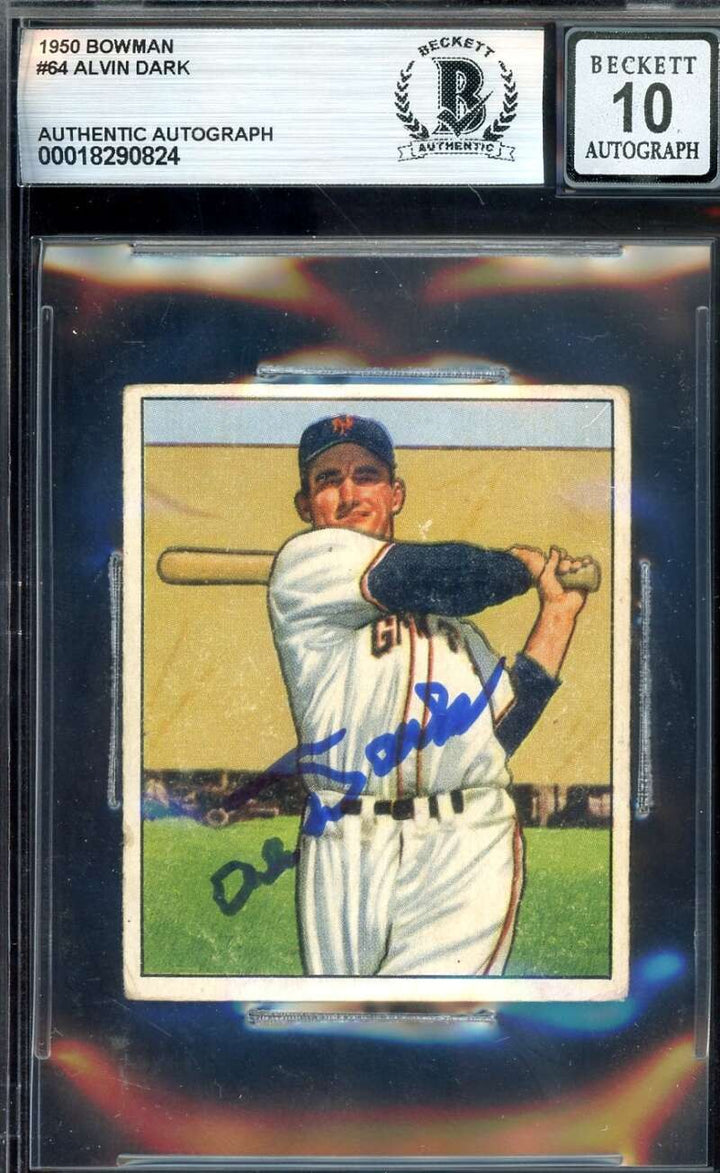 Al Dark Gem Mint 10 Beckett BAS Signed 1950 Bowman Autograph