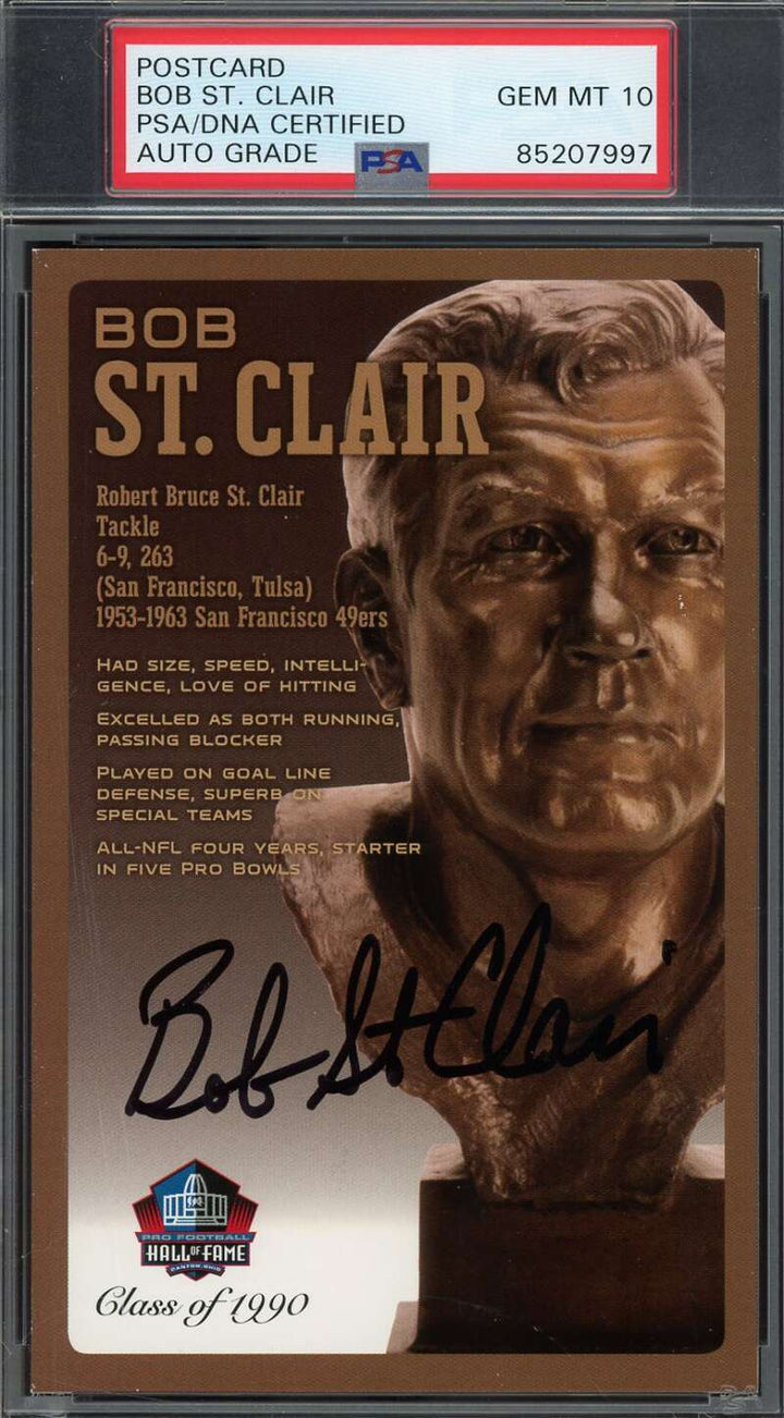 Bob St. Clair Gem Mint 10 PSA DNA Signed HOF Bronze Bust Postcard /150