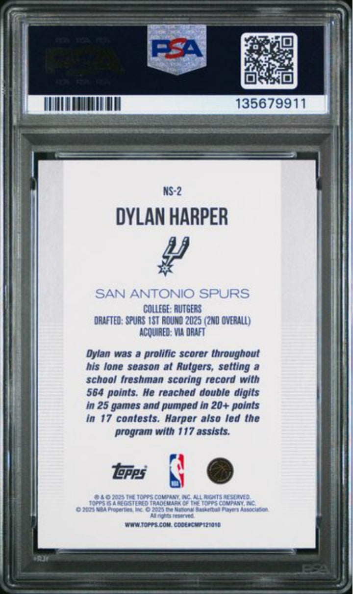 Graded 2025 Topps Dylan Harper #NS2 New School Rookie RC Card PSA 10 Gem Mint
