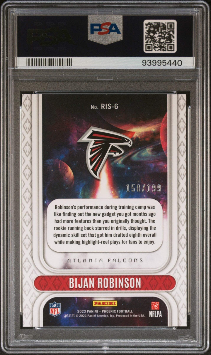 Graded 2023 Phoenix Bijan Robinson #RIS6 RKIE Rising Red /199 Football Card PSA
