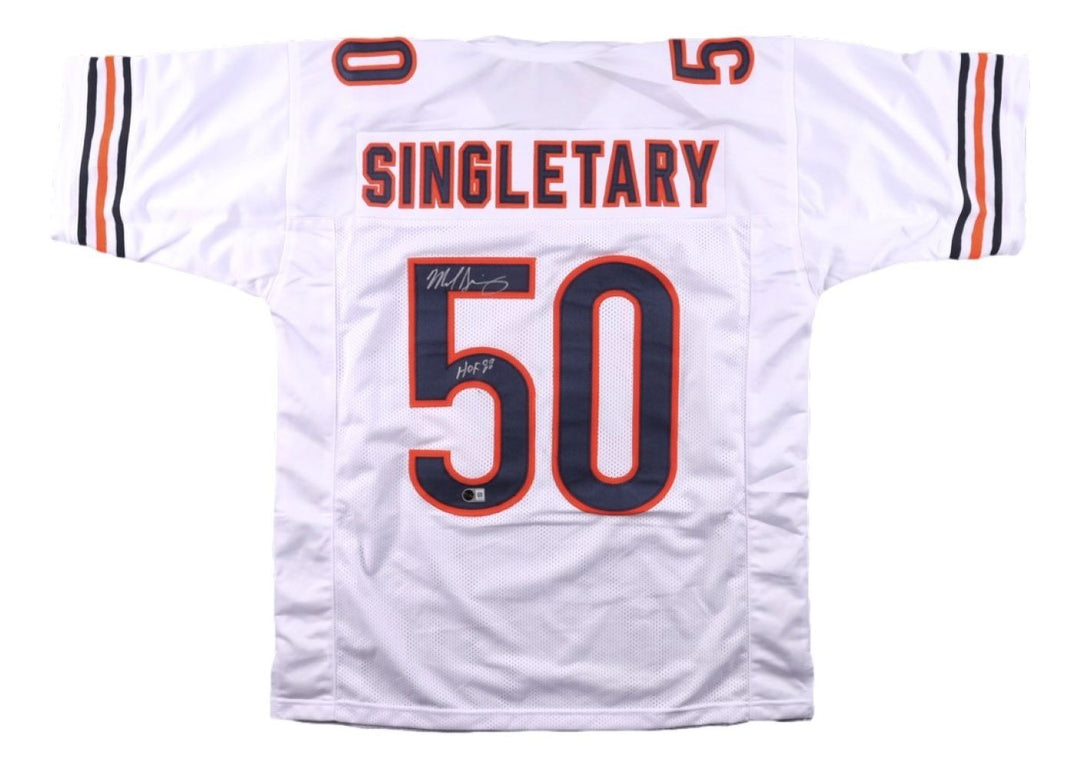 Mike Singletary Chicago Signed White Football Jersey HOF 98 BAS