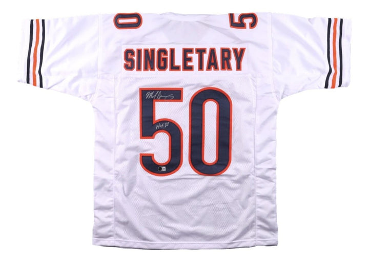 Mike Singletary Chicago Signed White Football Jersey HOF 98 BAS
