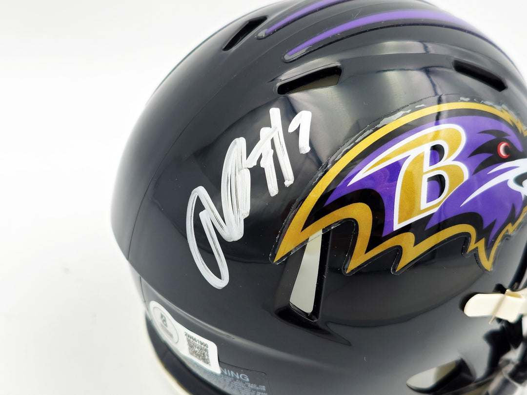 Rashod Bateman Signed Baltimore Ravens Black Speed Mini Helmet Beckett Witness