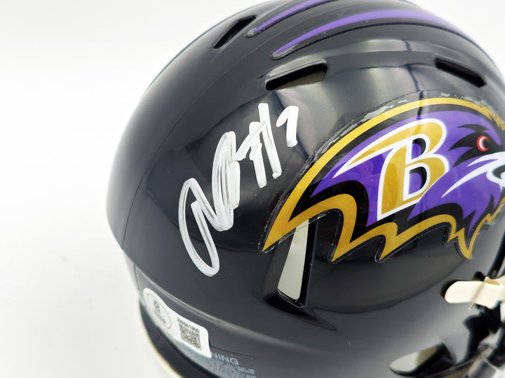 Rashod Bateman Signed Baltimore Ravens Black Speed Mini Helmet Beckett Witness