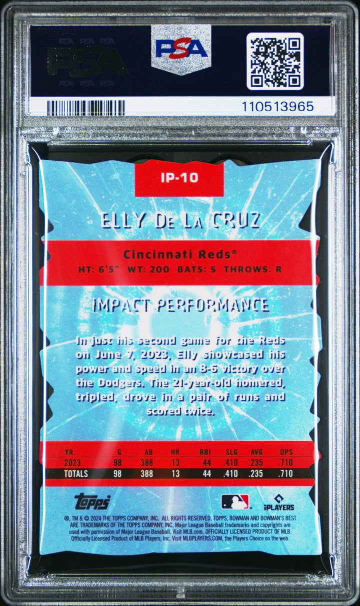 Graded 2024 Bowmans Best Elly De La Cruz #IP10 Mini Diamond Baseball Card PSA 10