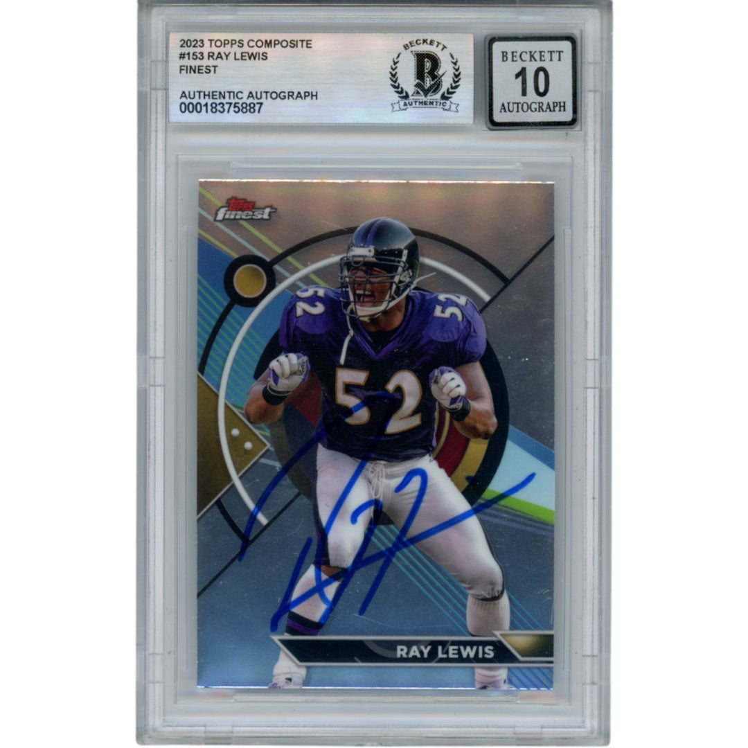 Ray Lewis Autographed 23 Topps Composite Finest #153 Trading Card Beckett 52966