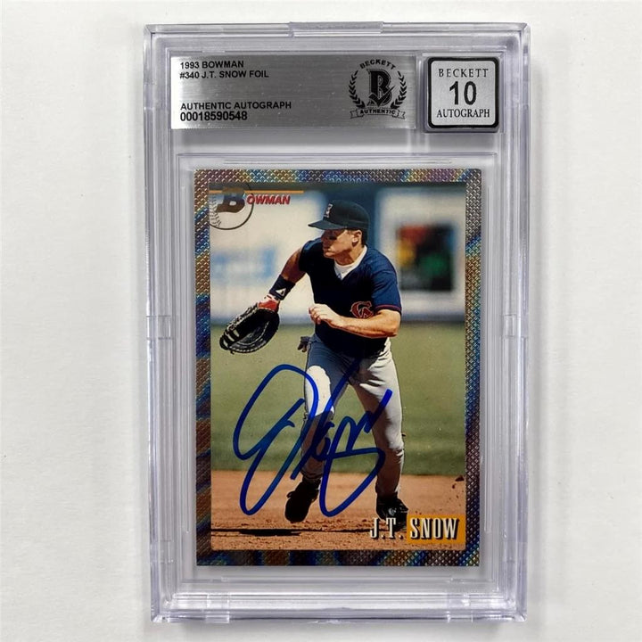 J.T. Snow signed 1993 Bowman #340 Foil Rookie Card RC ~ Beckett BAS 10 Auto