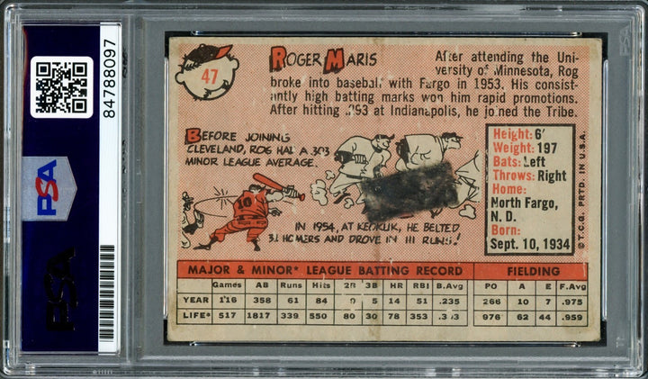 Roger Maris Signed 1958 Topps RC 47 New York Yankees PSA/DNA #84788097