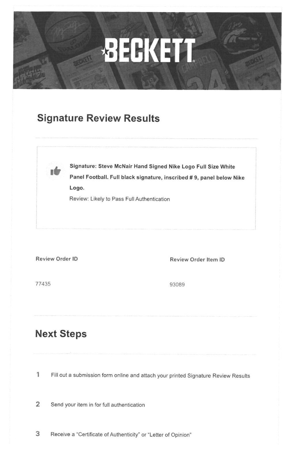 Steve McNair signed Nike Logo Full Size White Panel Football #9– Beckett Review