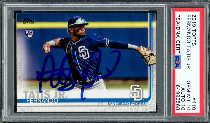 Fernando Tatis Jr. Signed 2019 Topps RC 410 Padres PSA 10 Auto GM 10 PSA/DNA
