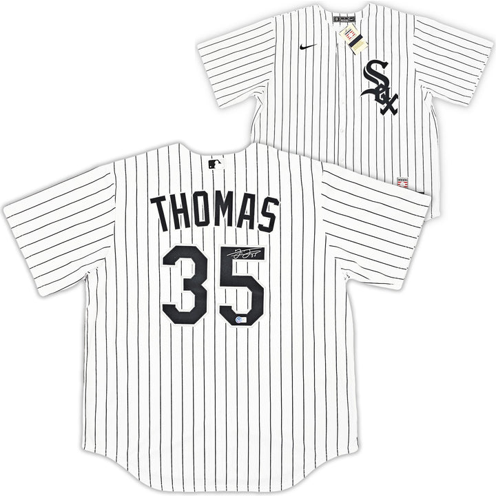 White Sox Frank Thomas Signed White Pinstripes Nike Jersey Size XL Beckett Wit