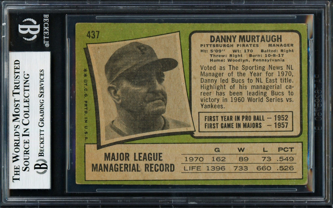 Danny Murtaugh Signed 1971 Topps Card 437 Pittsburgh Pirates Beckett #18283499