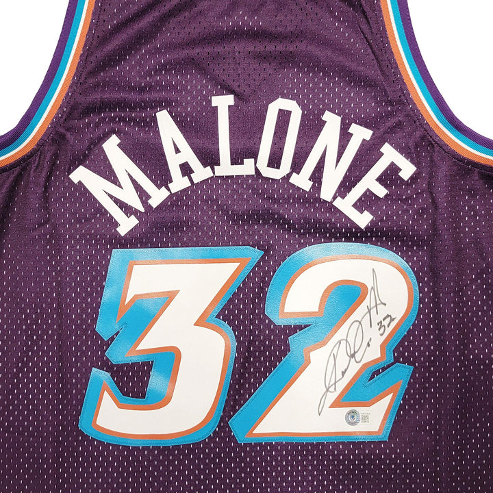 Jazz Karl Malone Auto Purple Teal Authentic Mitchell Ness Jersey Size L Beckett