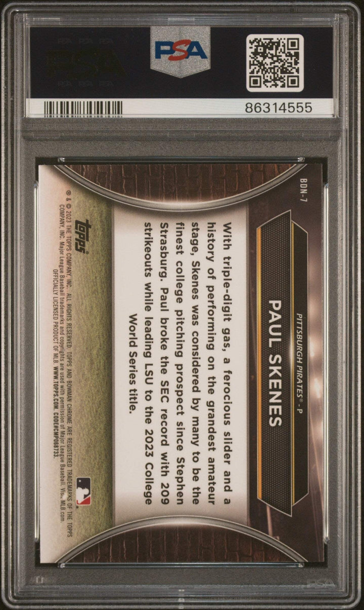 Graded 2023 Bowman Draft Paul Skenes #BDN7 Draft Night RC Baseball Card PSA 10