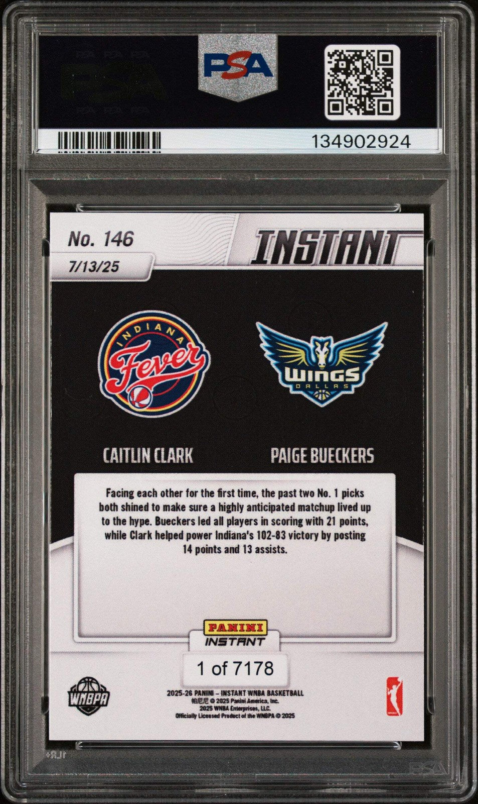 Graded 2025 Panini Instant Clark/Bueckers #146 Basketball Card PSA 10 Gem Mint