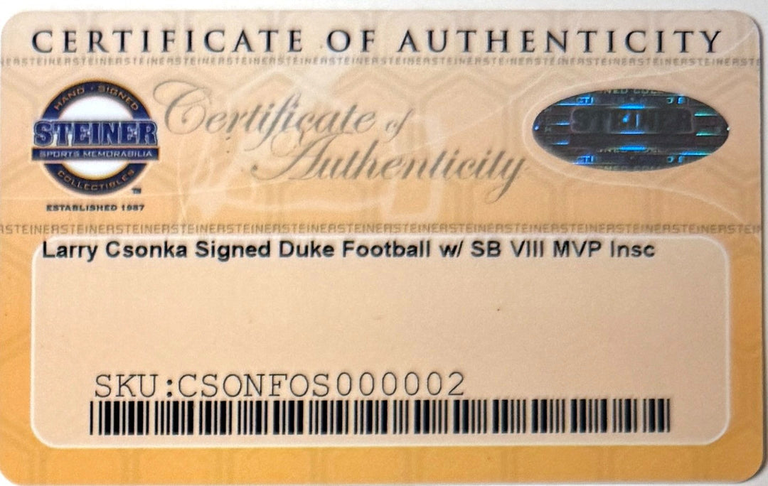 Larry Csonka signed Official NFL New Duke Football w/ SB VIII MVP - Steiner Holo