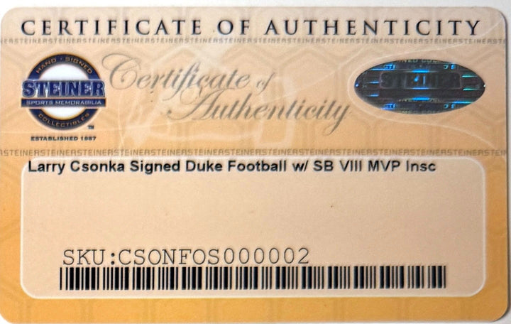 Larry Csonka signed Official NFL New Duke Football w/ SB VIII MVP - Steiner Holo