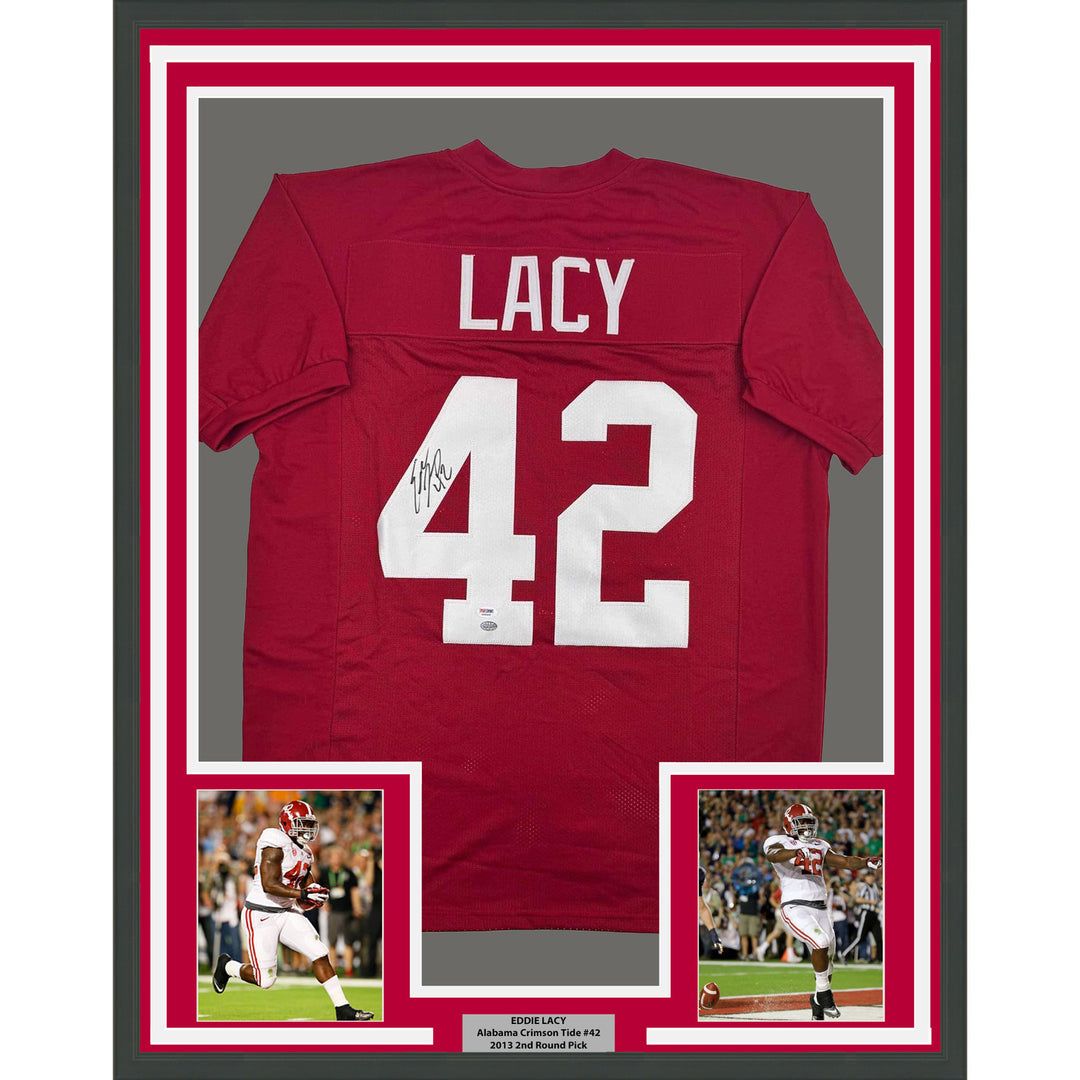 Framed Autographed/Signed Eddie Lacy 35x39 Alabama Red College Jersey PSA COA