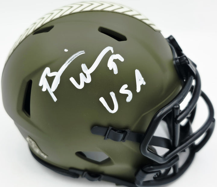 Brian Urlacher Signed Chicago Bears Camo Green Salute to Service Speed Mini