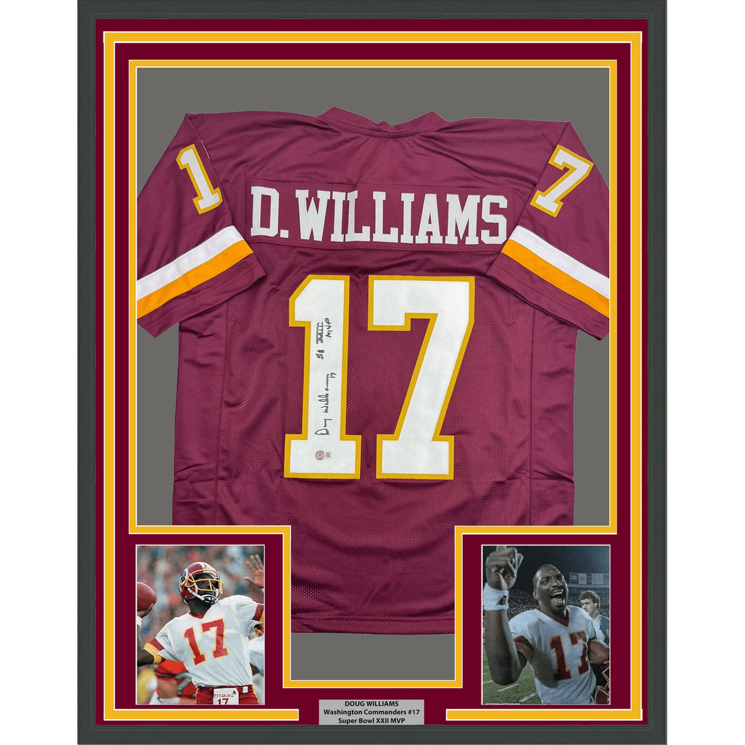 Framed Signed Doug Williams 35x39 Washington Maroon Jersey Beckett BAS COA