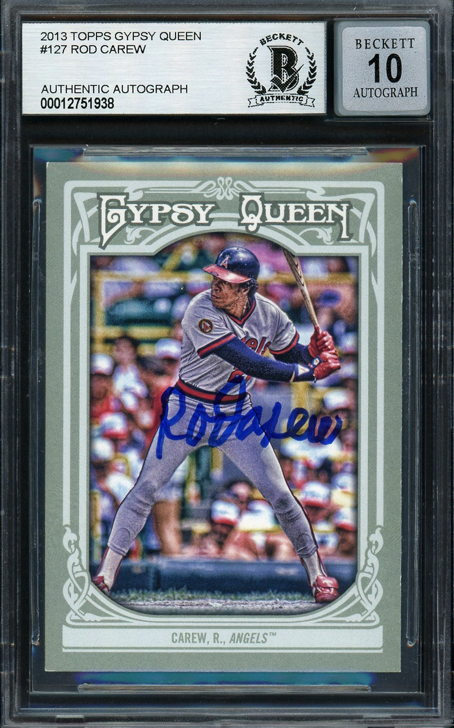 Rod Carew Auto 2013 Topps Gypsy Queen Card 127 California Angels Auto 10 Beckett