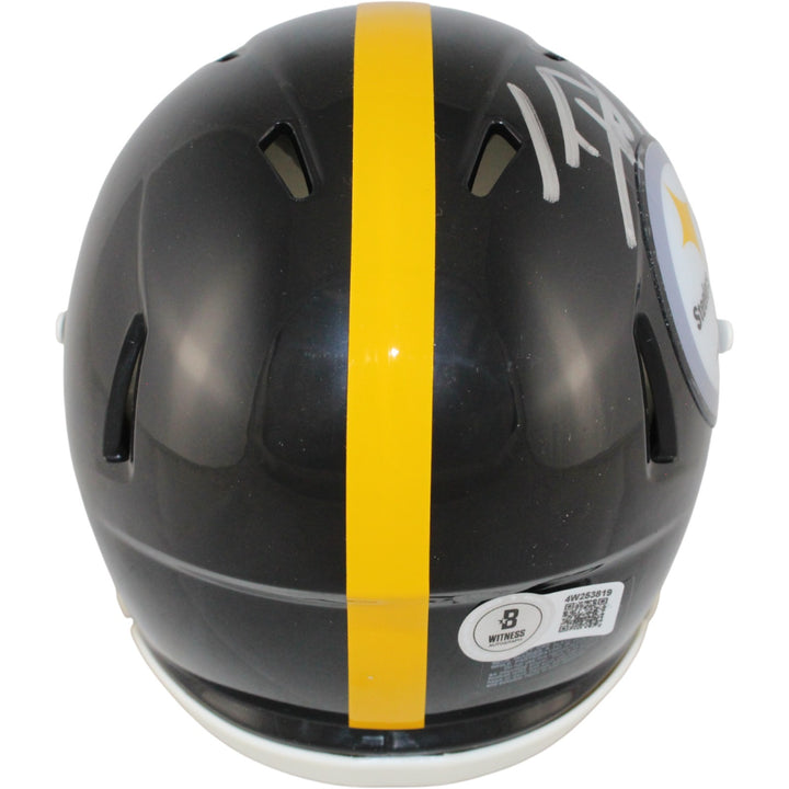 TJ Watt Autographed/Signed Pittsburgh Steelers Mini Helmet Beckett Witness 54034