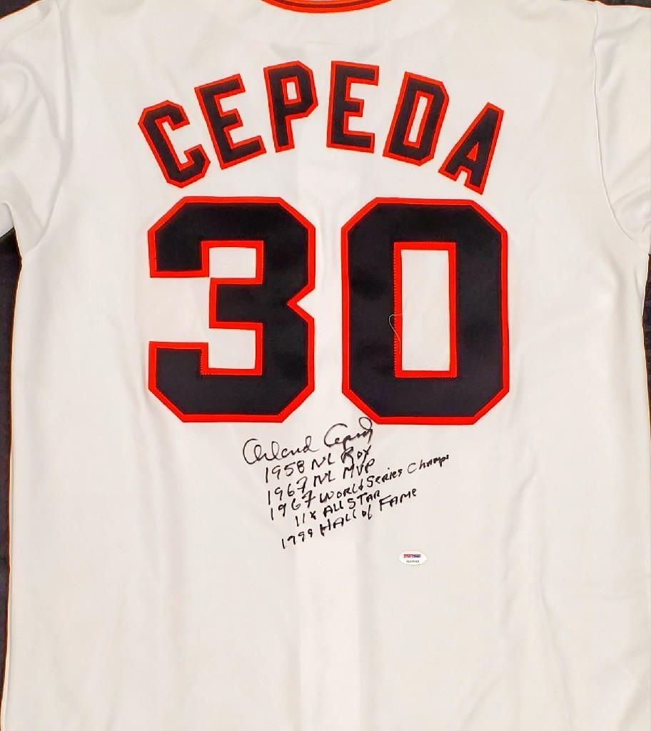 Orlando Cepeda autograph signed Giants stat Jersey w/ 5 Inscriptions ~ PSA/DNA
