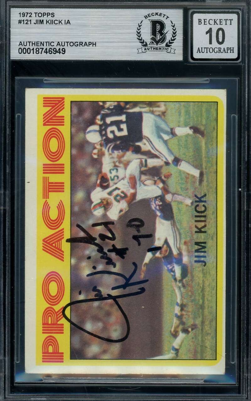 Jim Kiick Gem Mint 10 Beckett BAS Signed 1972 Topps In Action Autograph Dolphins