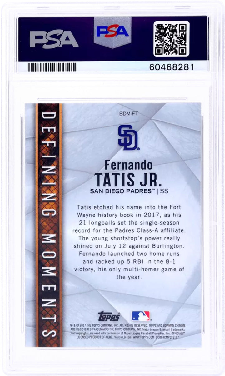 Graded 2017 Bowman Draft Fernando Tatis Jr. #BDMFT Moments Baseball Card PSA 10