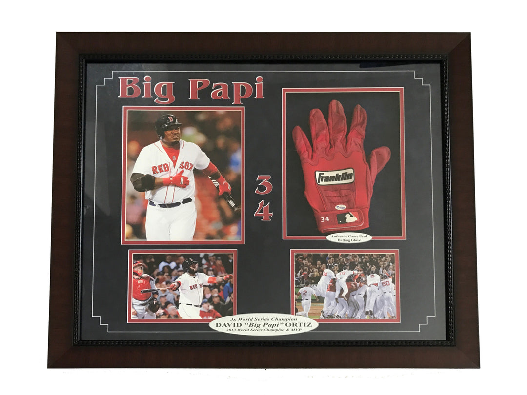 David Ortiz Game Used Batting Glove Framed COA Fanatics Red Sox Autograph 8x