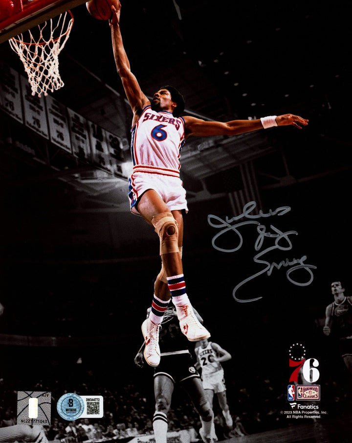 Julius "Dr. J" Erving Signed 8x10 Photo Philadelphia 76ers Beckett BAS Witness