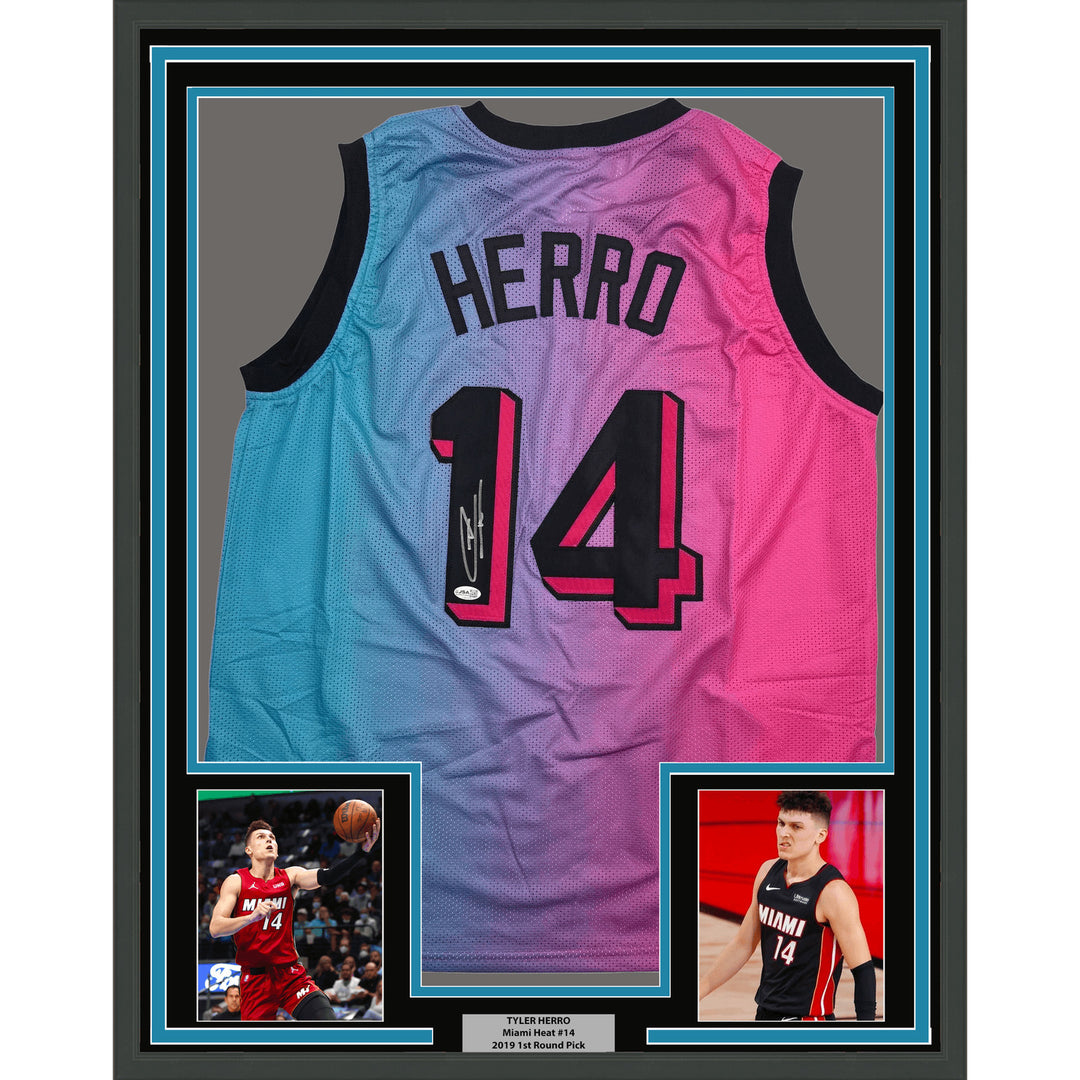 Framed Autographed/Signed Tyler Herro 35x39 Miami Vice Jersey JSA COA