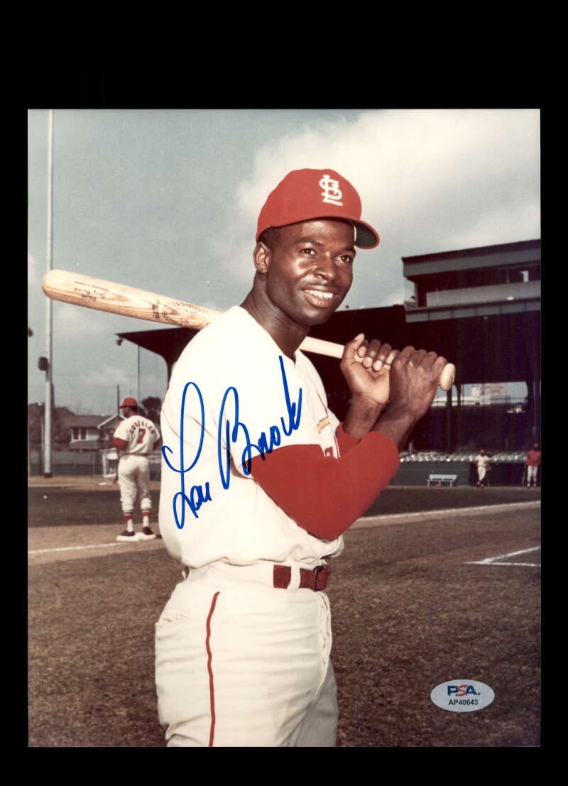 Lou Brock PSA DNA Signed 8x10 Photo Autograph Cardinals