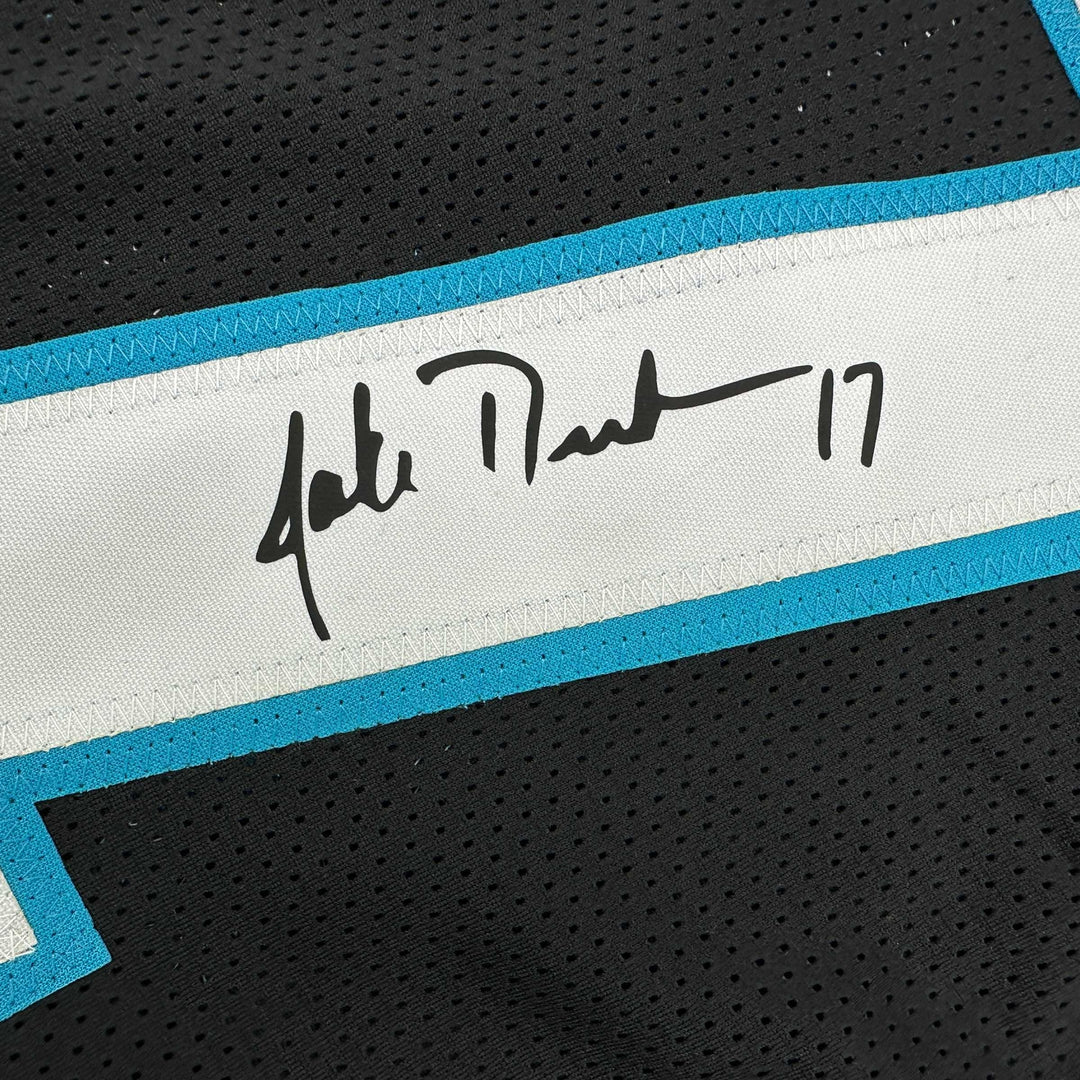 Facsimile Autographed Jake Delhomme Carolina Black Reprint Jersey Size Men's XL