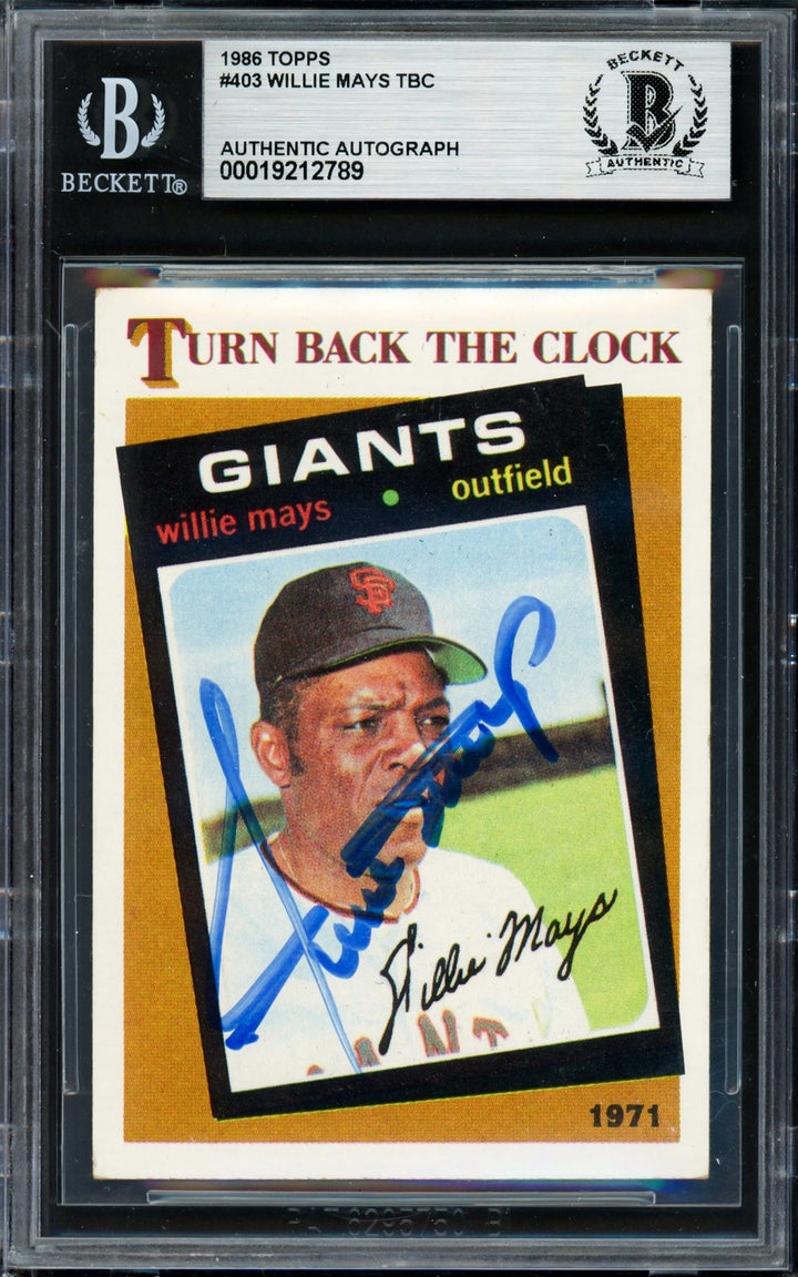 Willie Mays Signed 1986 Topps Card #403 San Francisco Giants Beckett #19212789