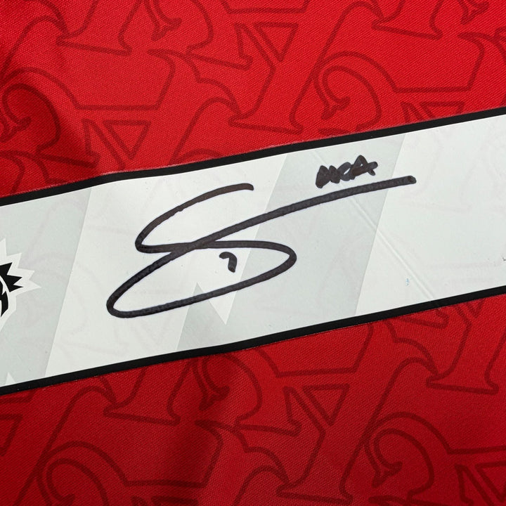 Autographed/Signed Buyako Saka Arsenal Red Soccer Futbol Jersey Beckett BAS COA