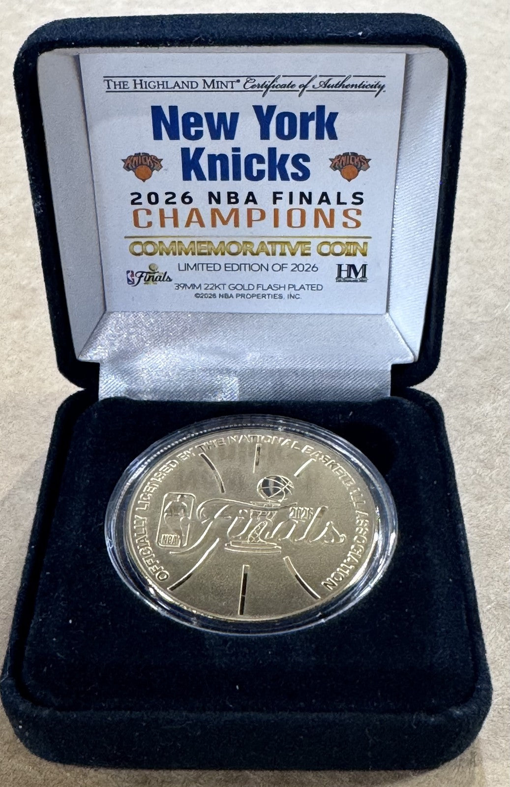 New York Knicks 2026 NBA Champions Gold Plated Coin Highland Mint Brunson OG KAT