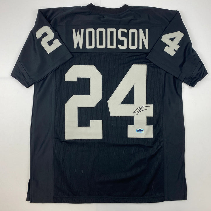 Facsimile Autographed Charles Woodson Oakland Black Reprint Jersey Size Men's XL