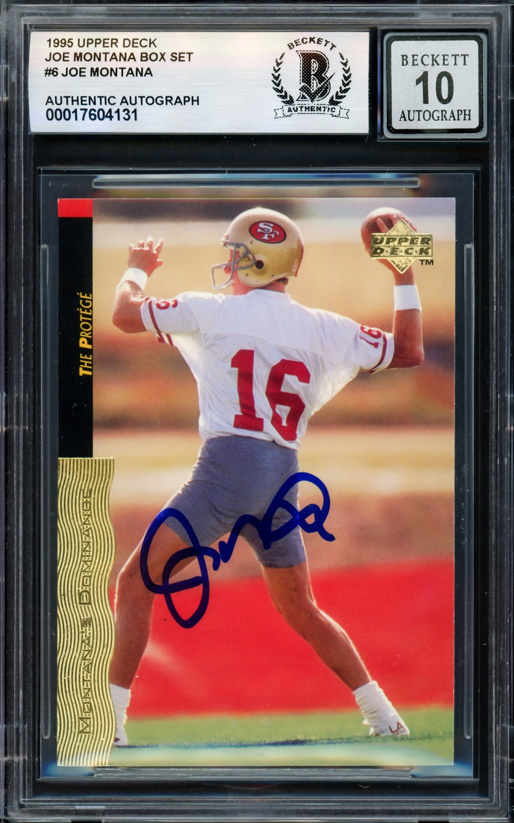 Joe Montana Signed 1995 Upper Deck Card 6 49ers Auto GM 10 Beckett #17604131