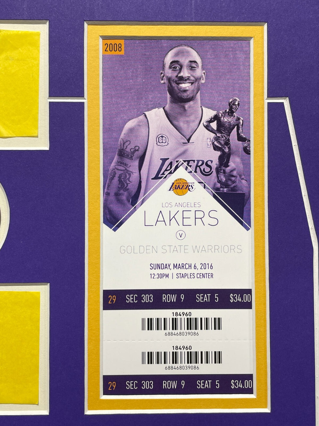 Kobe Bryant Final Lakers Game Used Confetti / Last Season Ticket Framed #D/248