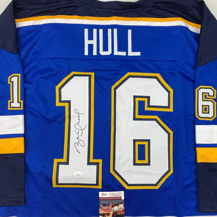Autographed/Signed Brett Hull St. Louis Blue White Numbers Jersey JSA COA