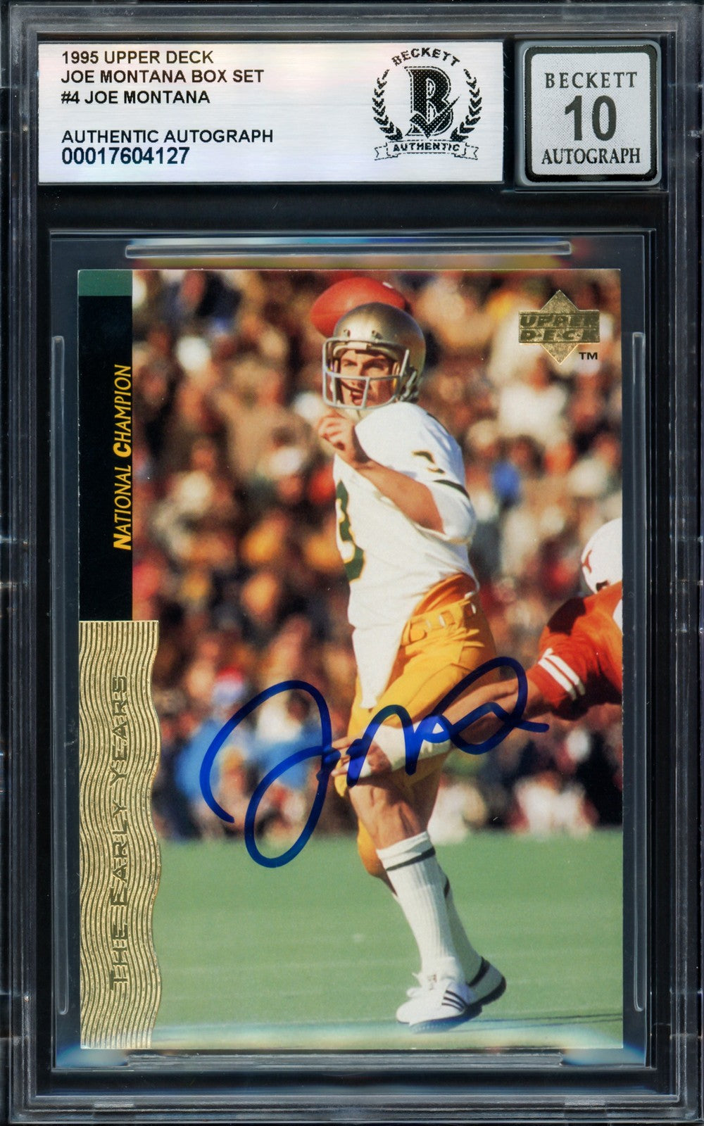 Joe Montana Signed 1995 Upper Deck Card 4 San Francisco 49ers Auto GM 10 Beckett